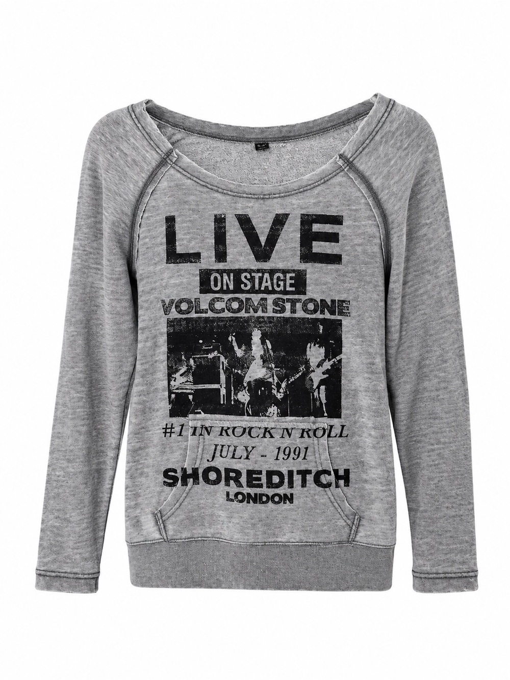 Volcom Women’s Gray Graphic Sweatshirt Live on Stage Rock Pullover